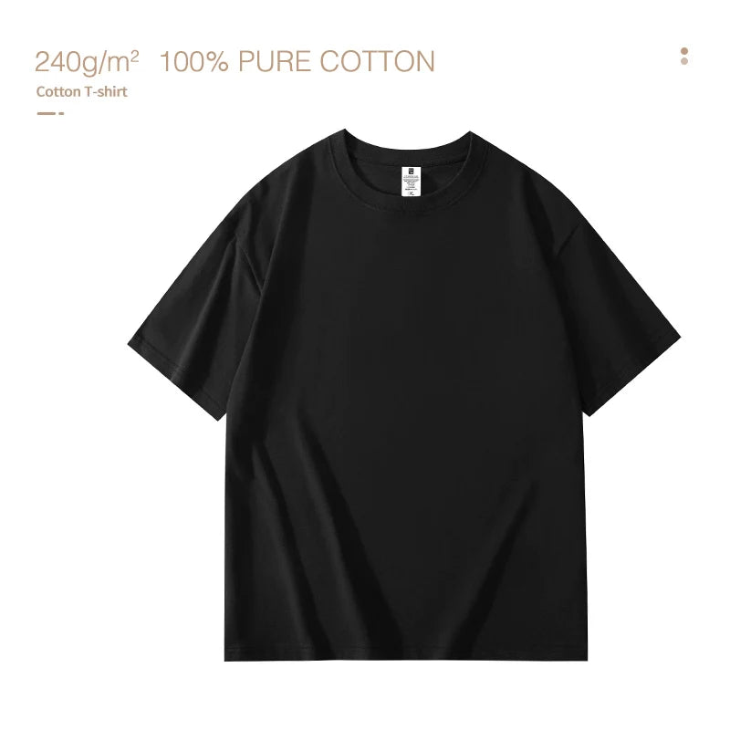 220Gsm Heavy Oversized Plain T-Shirt for Men Summer Highqualtity Short Sleeve Tee 100%Cotton Solid Color Trendy Casual White Top