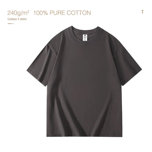 220Gsm Heavy Oversized Plain T-Shirt for Men Summer Highqualtity Short Sleeve Tee 100%Cotton Solid Color Trendy Casual White Top