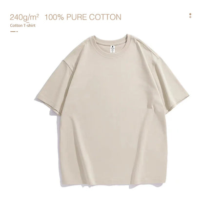 220Gsm Heavy Oversized Plain T-Shirt for Men Summer Highqualtity Short Sleeve Tee 100%Cotton Solid Color Trendy Casual White Top