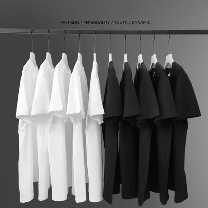 220Gsm Heavy Oversized Plain T-Shirt for Men Summer Highqualtity Short Sleeve Tee 100%Cotton Solid Color Trendy Casual White Top
