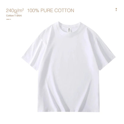 220Gsm Heavy Oversized Plain T-Shirt for Men Summer Highqualtity Short Sleeve Tee 100%Cotton Solid Color Trendy Casual White Top